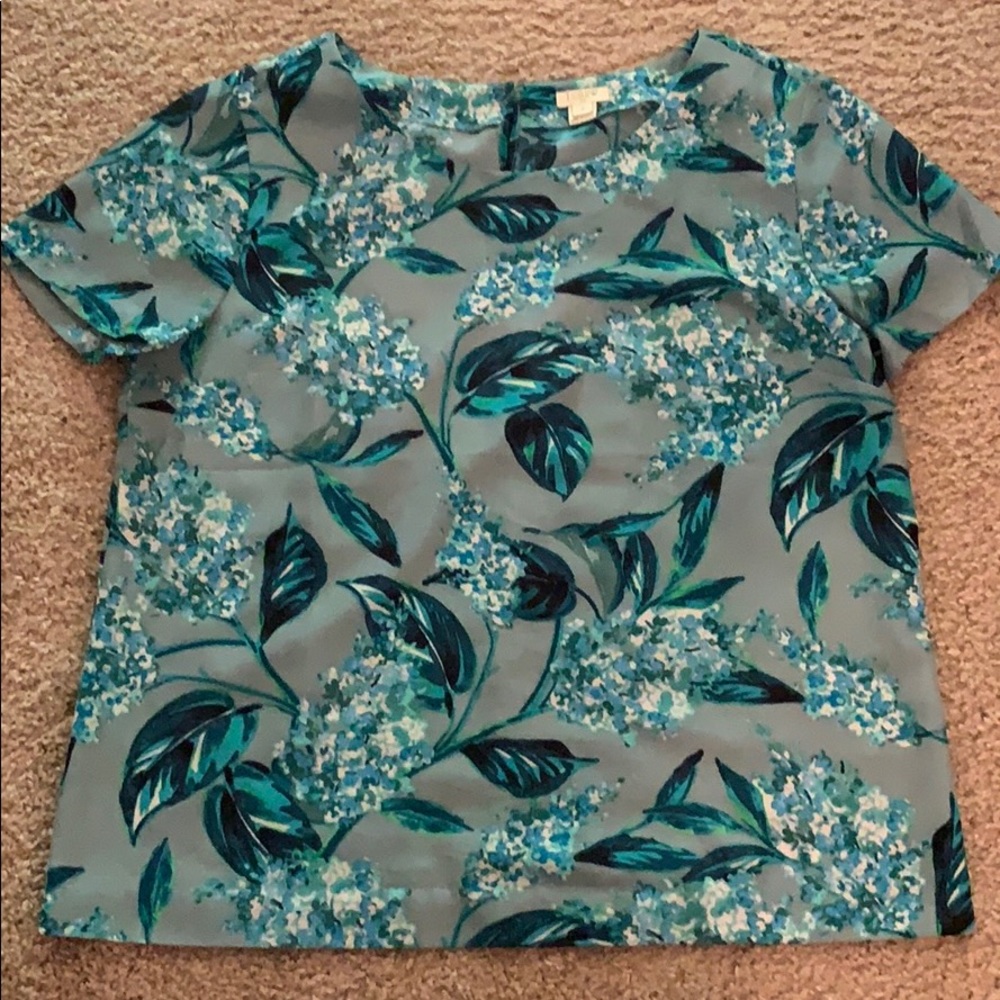 Never worn! J.Crew floral short sleeve top, Sz M